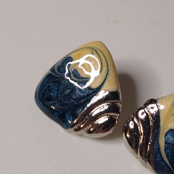 Vintage Blue And Cream Triangular Stud Earrings - Picture 4 of 13